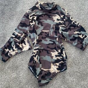 AKIRA Camouflage Long Sleeve Mock Neck Stretchy Soft Bodysuit